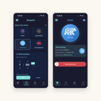 The Dozzi iPhone app: the Blueprint screen for choosing an alert mode and shift schedule, and the Live screen showing which parent is on duty